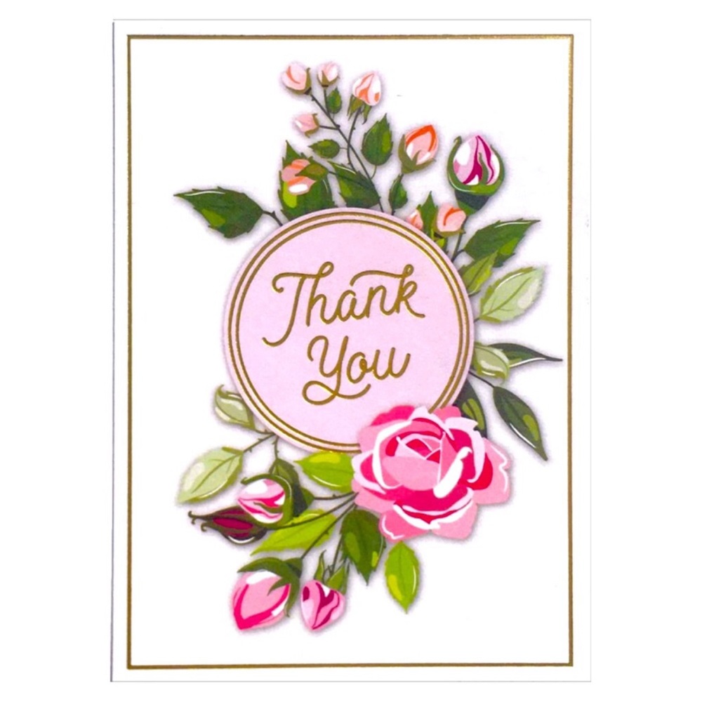 Hallmark Rose Floral Thank You Blank Cards with Pink and Green Design (LPH1081)